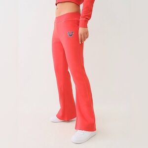 Fiery Red True Religion “Big T” Flare Leg Sweatpants